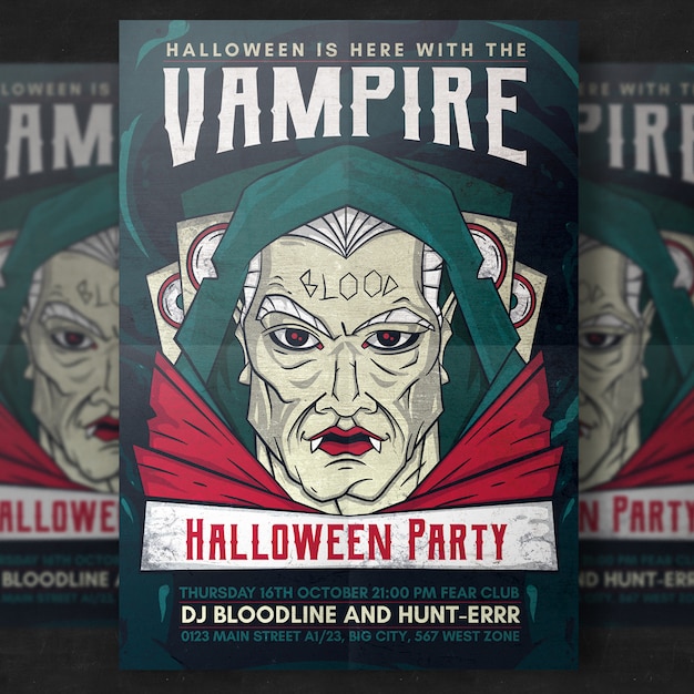 Free vector vampire halloween party flyer template