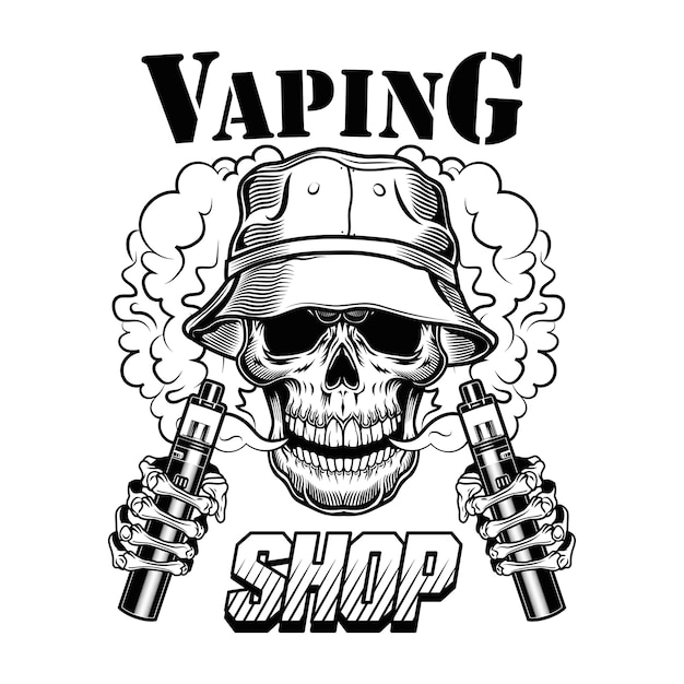 Free Vector vape shop vector illustration. trendy hipster vaper skull with electronic cigarettes and vapor