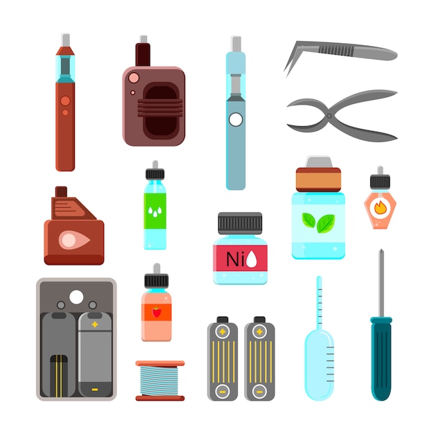 Free Vector vaping accessories icons set 