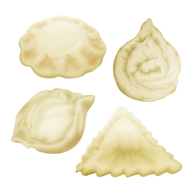 Free vector vareniki pierogi xiao bao momo ravioli tortellini manti.