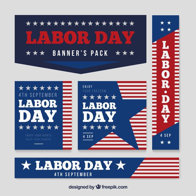 Varied set of banners for labor day