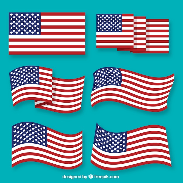 Variety of american flags in flat design