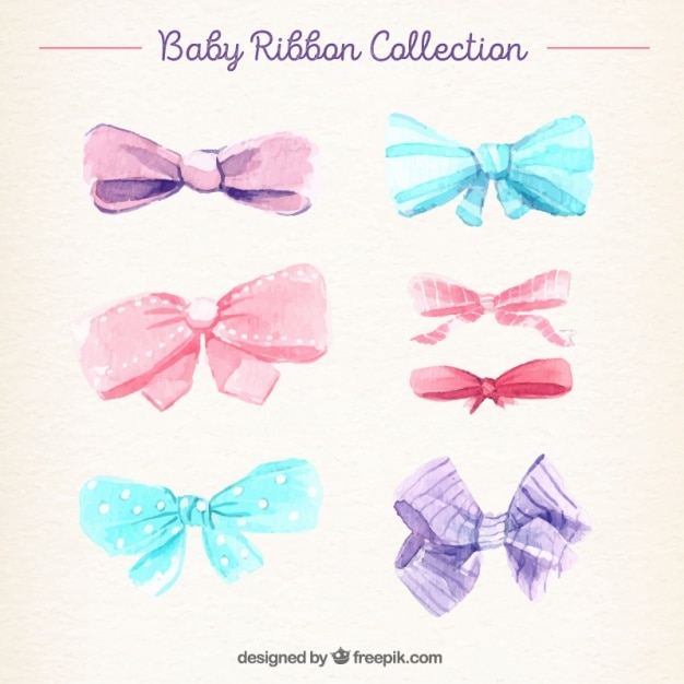 Free Vector variety baby ribbons in watercolor style