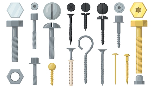 Free Vector variety of bolts and screws flat set