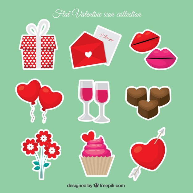 Variety of candy stickers and objects for valentine