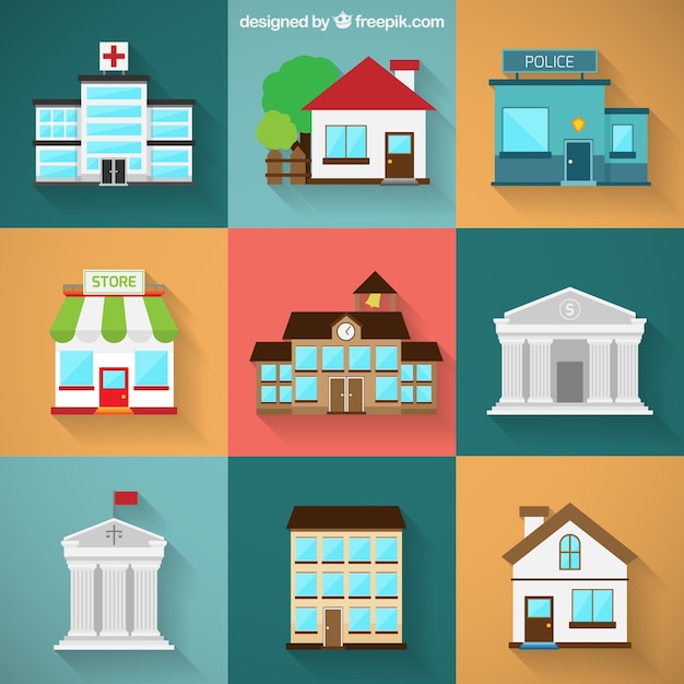 Free vector variety of city buildings