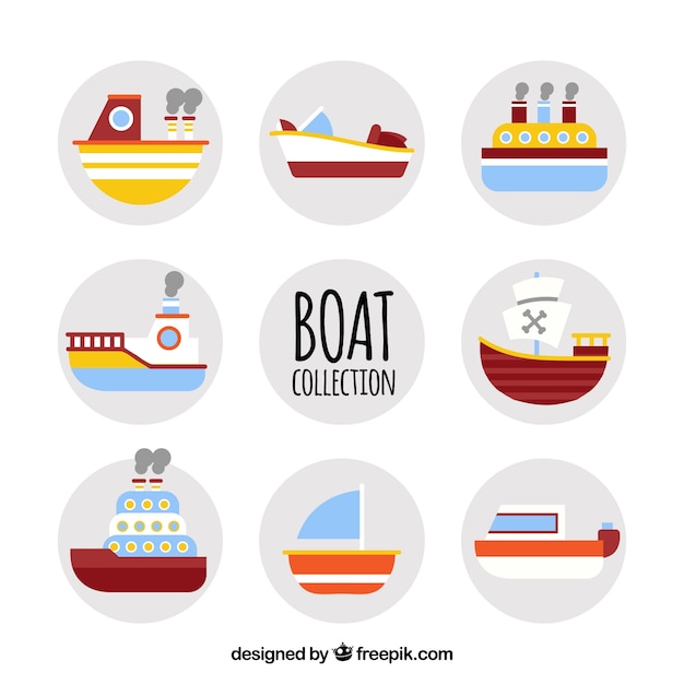 Free Vector variety of colored boats in flat design