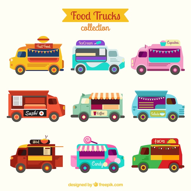 Free Vector variety of colored food transports 