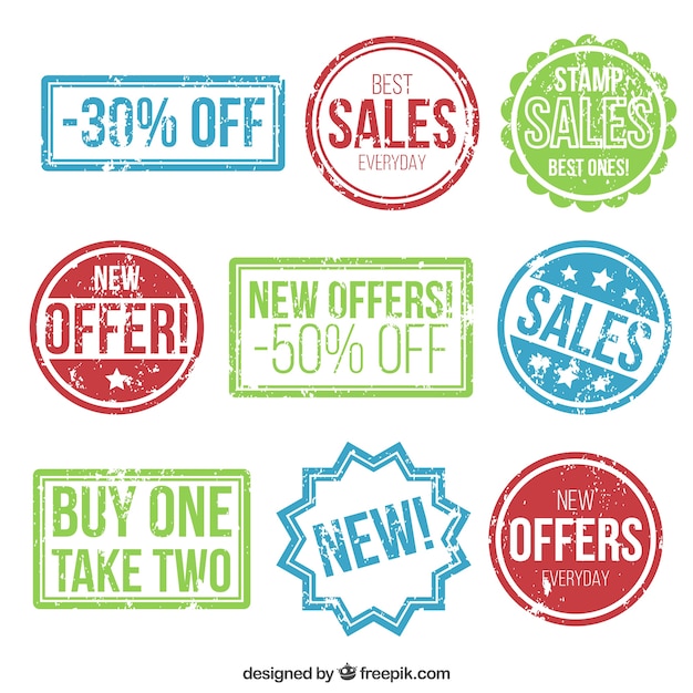 Free Vector variety of colored sales stamps