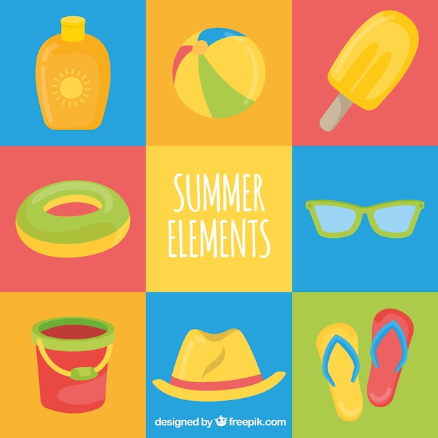 Free Vector variety of colored summer objects