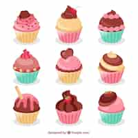 Free vector variety of colorful cupcakes