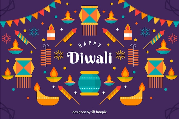 Variety of coloured lights flat diwali background