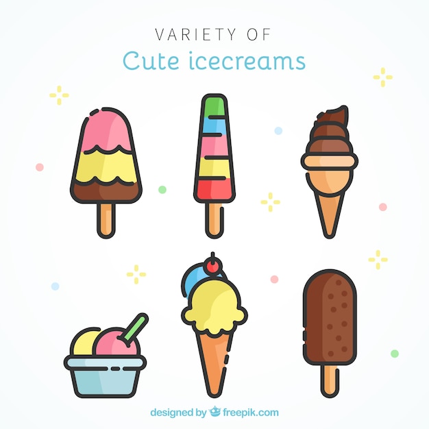 Variety of cute ice creams