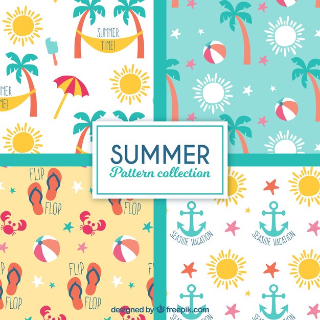 Variety of decorative summer patterns in flat design