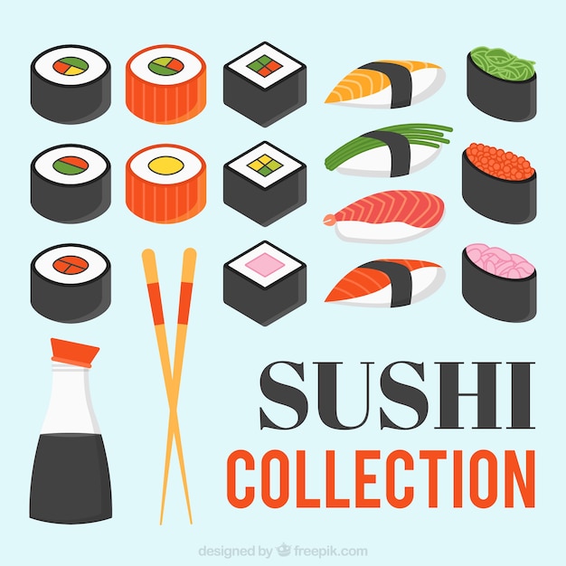 Free Vector variety of delicious sushi