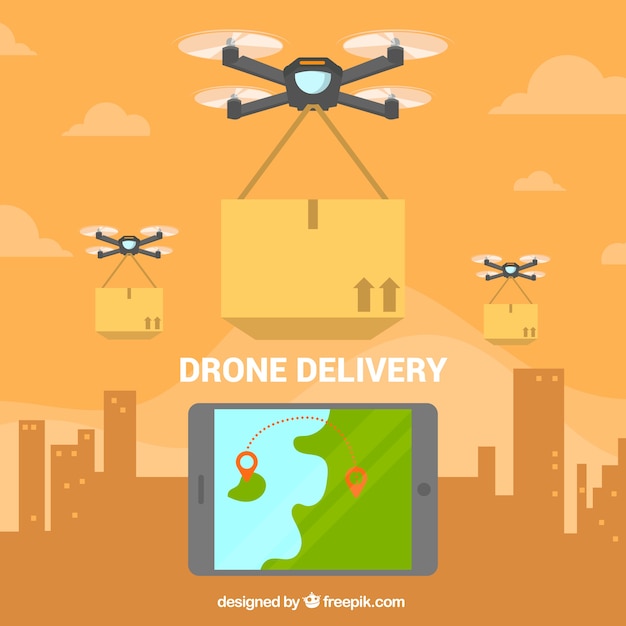 Free Vector variety of drones delivering in the city