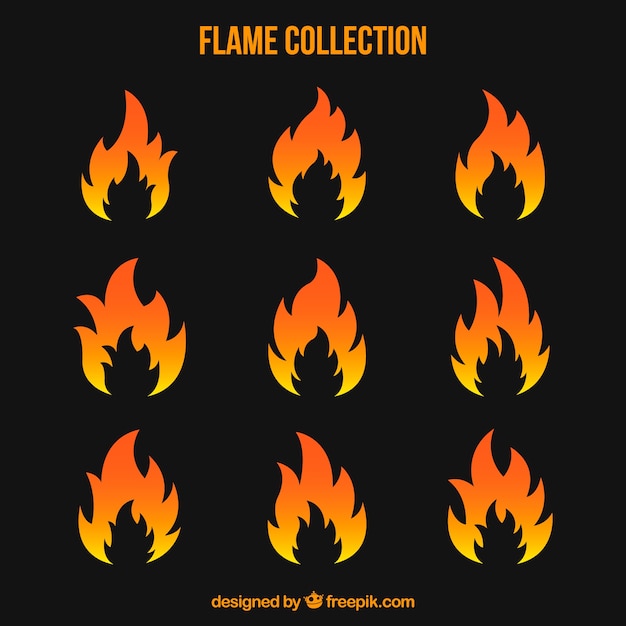 Variety of flames in flat design