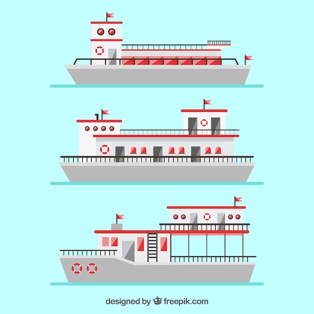 Free Vector variety of flat boats with red elements