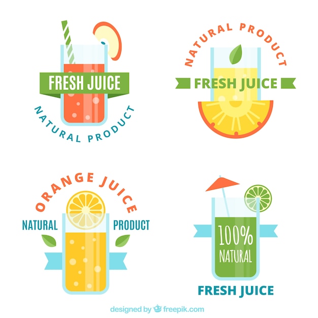 Free Vector variety of flat labels with different fruit juices