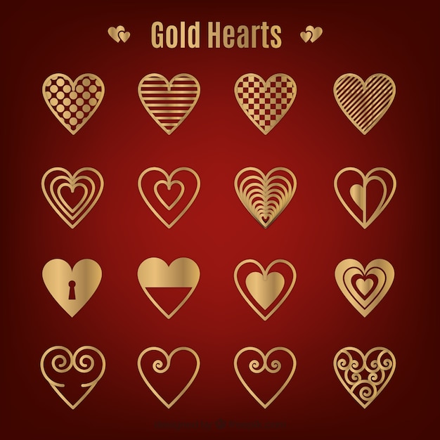 Free Vector variety of golden hearts 