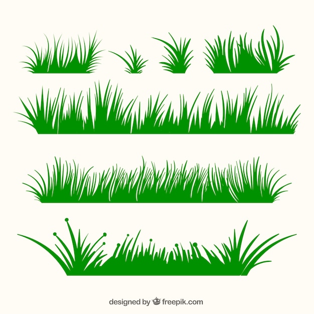 Free vector variety of green grass borders in flat design