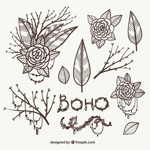 Variety of hand-drawn boho elements