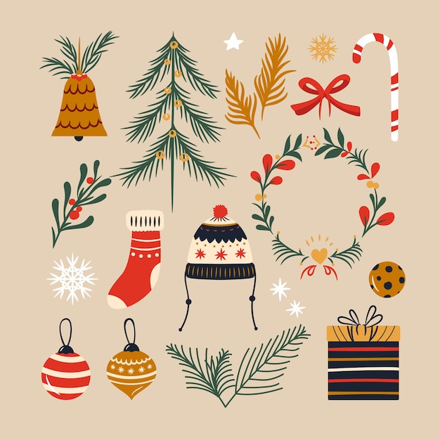 Free vector variety of hand drawn christmas decoration