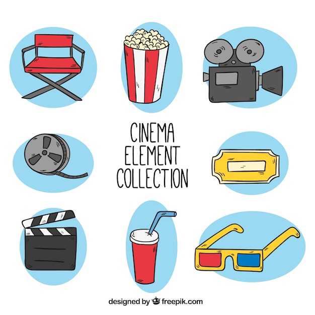 Variety of hand drawn film objects