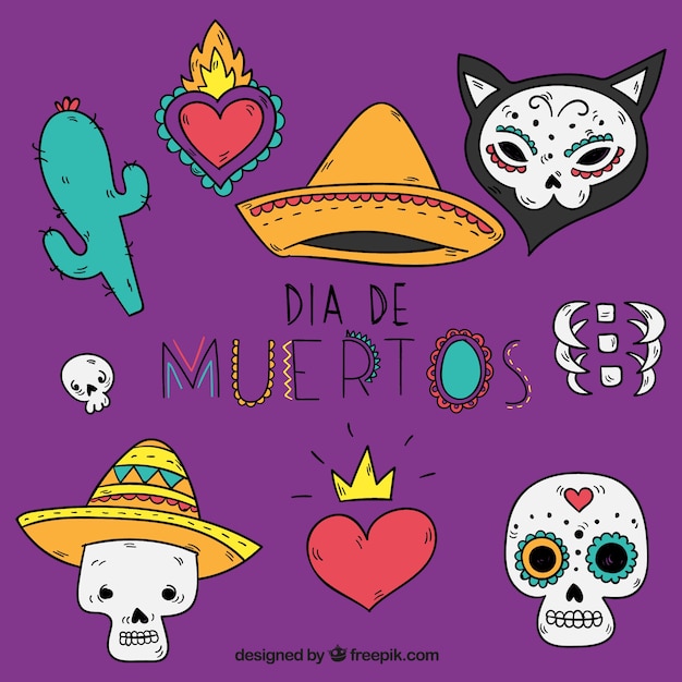 Free vector variety of hand drawn halloween elements