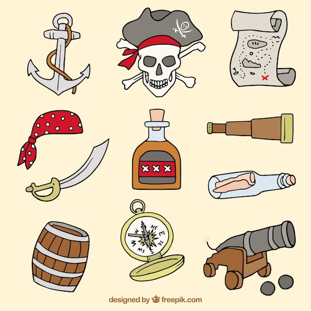 Free Vector variety of hand-drawn pirate elements