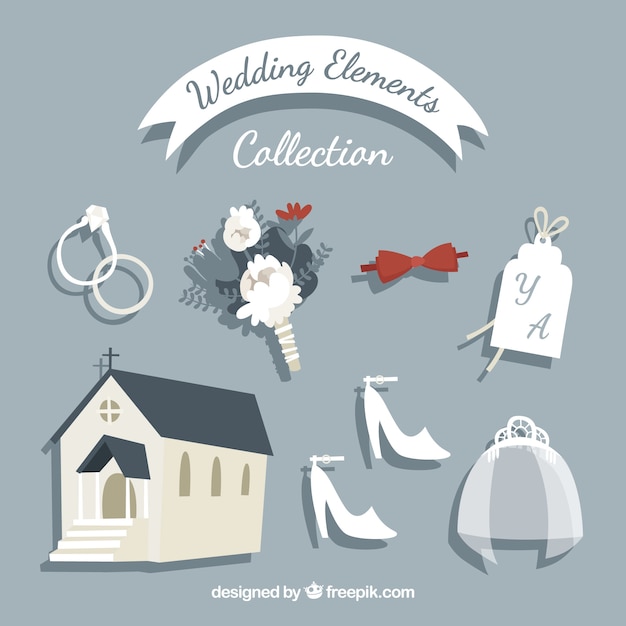 Free Vector variety of hand-drawn wedding elements