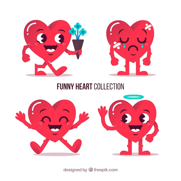 Variety of heart character with flat design