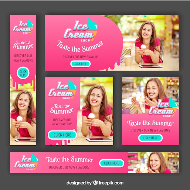 Free Vector variety of ice cream banners