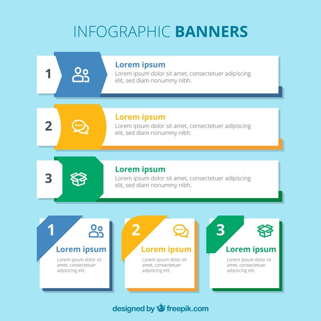 Variety of infographic banners with different designs and colors