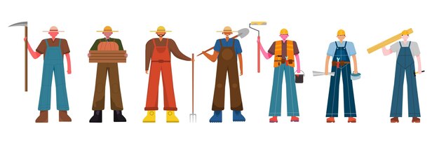 A variety of job bundles for hosting illustration work such as farmer, operator