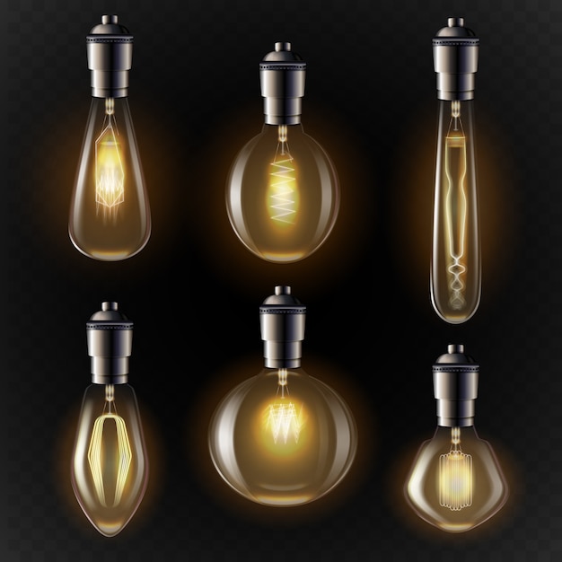 Free vector variety of light bulbs in golden shades