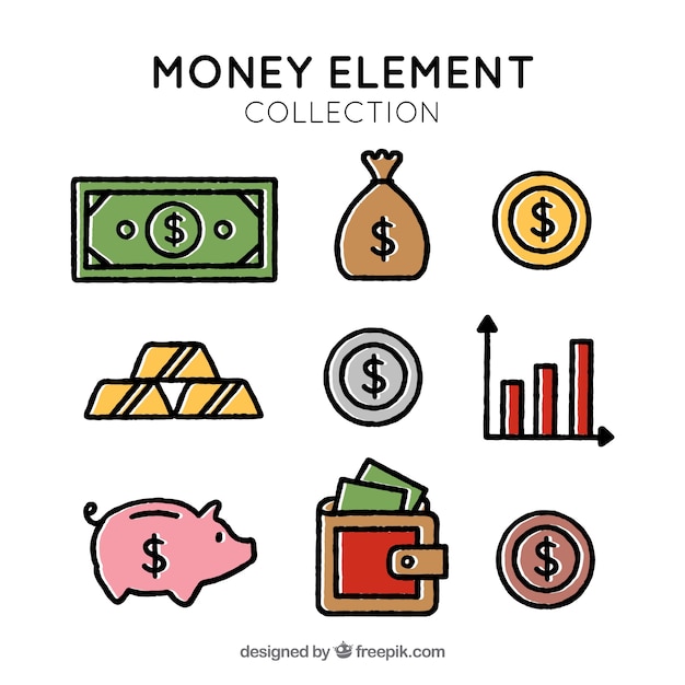 Free Vector variety of money items