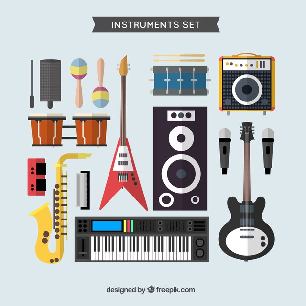 Variety of music instruments