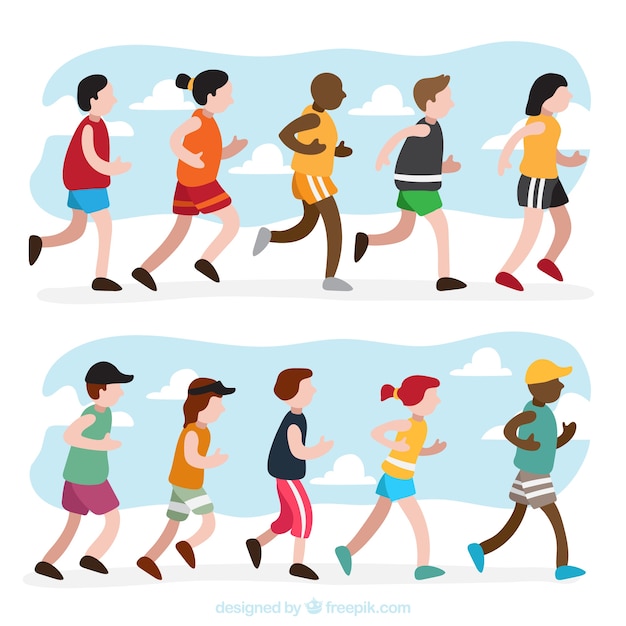 Free Vector variety of people running