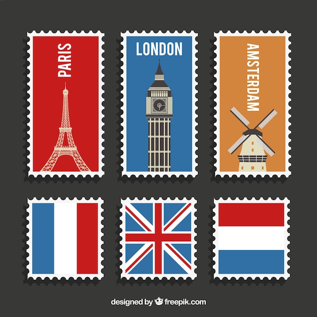 Free vector variety of post stamps of different countries