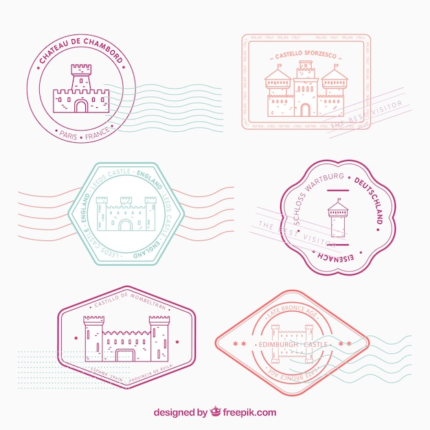 Free vector variety of post stamps with castles