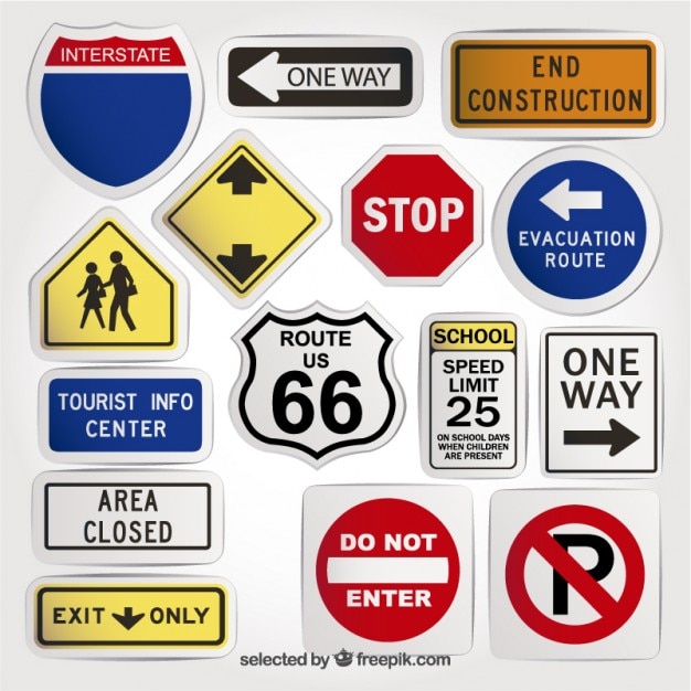 Variety of road signs