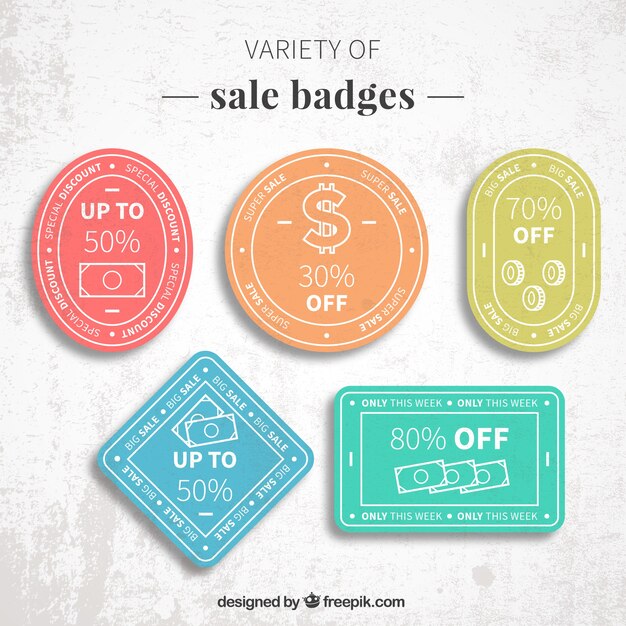 Variety of sale badges with different colors