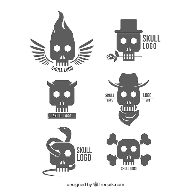 Free vector variety of skull logos in flat design