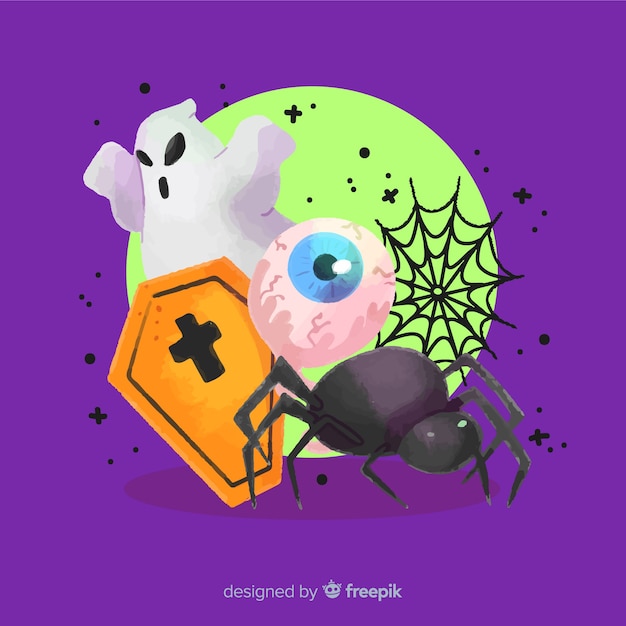 Variety of spooky halloween elements background