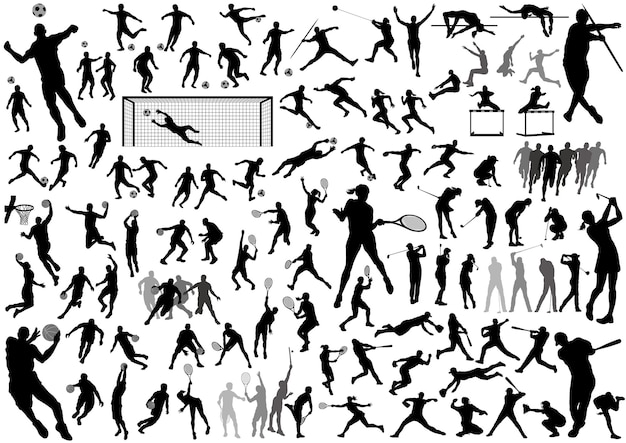 Variety Of Sports Vector Silhouette Illustration Set Isolated On A White Background.