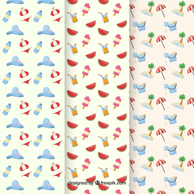 Free vector variety of summer patterns with flat items