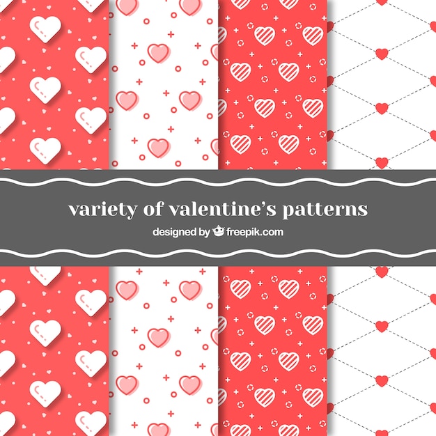 Variety of valentine's day patterns with hearts