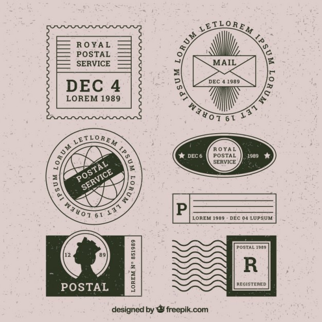 Free Vector variety of vintage postal service stamps