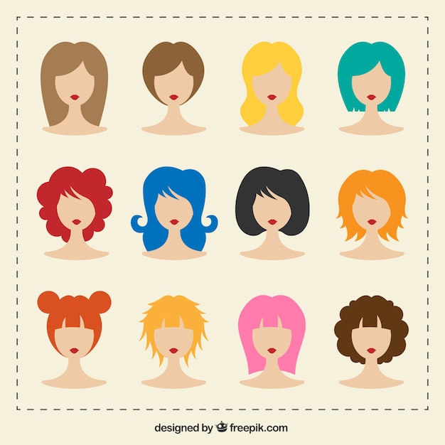 Free vector variety of woman hairstyle